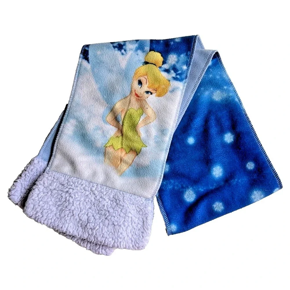 Disney‎ Tinker Bell Neck Scarf Blue Plush Trim 52x7 Muffler Girls 2005 Coldwear